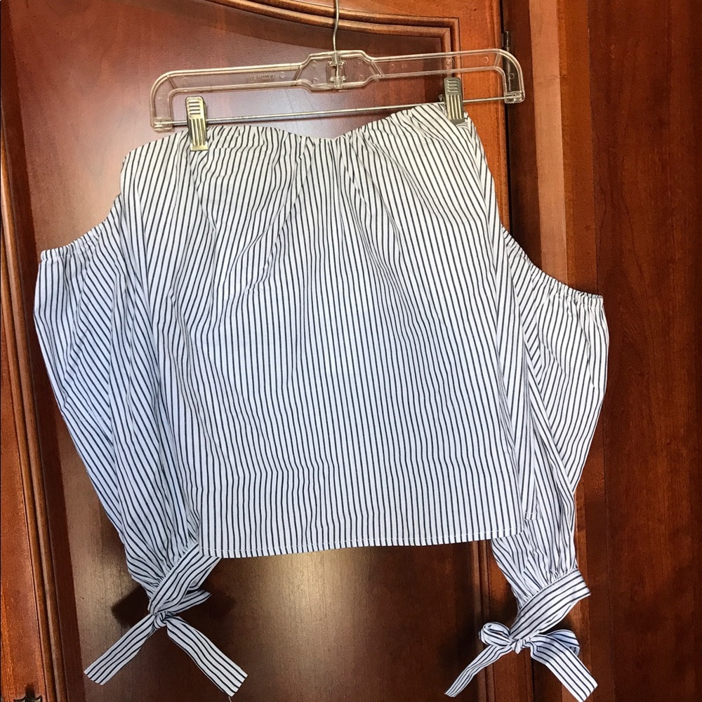 Striped blue and white off the shoulder top