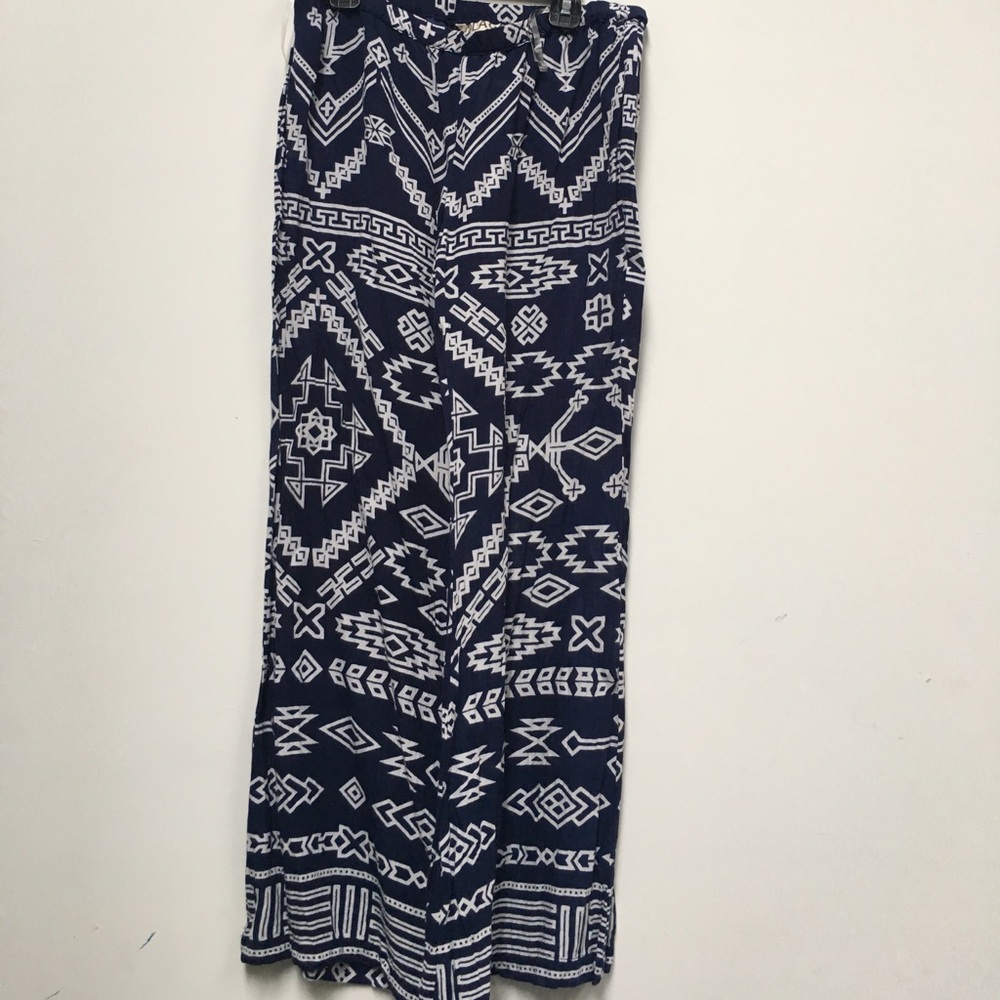 Blue and white Aztec print beach pants