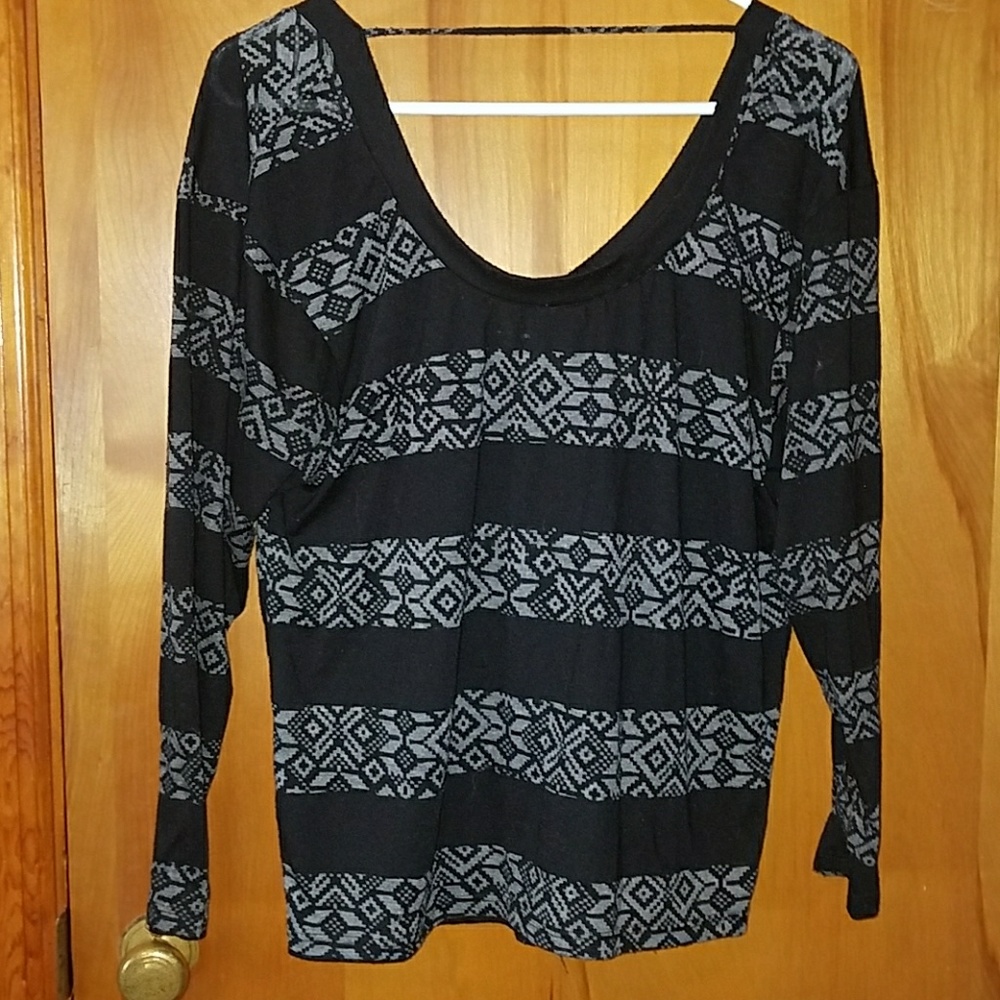 Black and gray designed shirt.