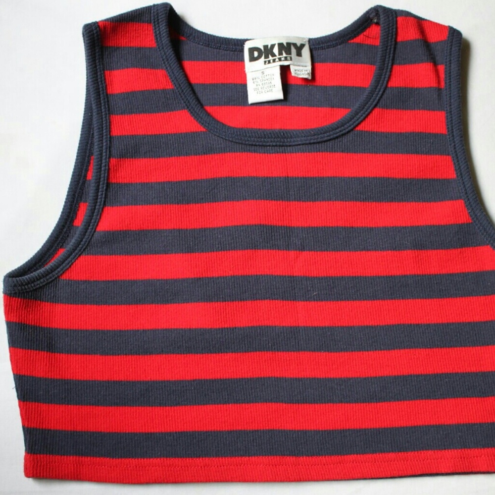 DKNY Red and Blue Striped Crop Top
