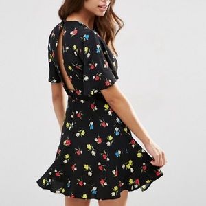 Asos Collection Black Floral Print Tea Dress