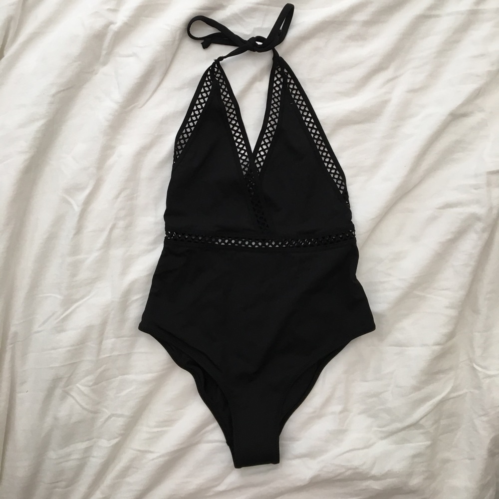H&M black halter one-piece swimsuit