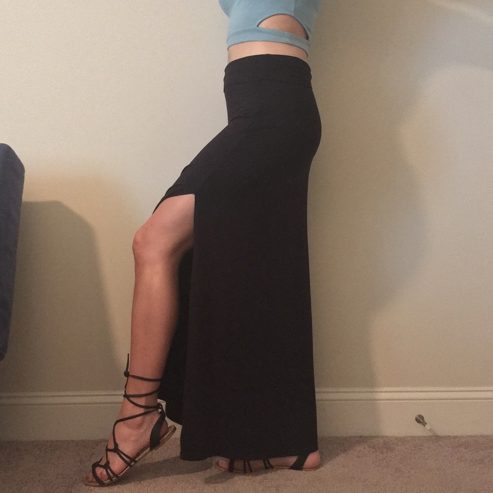 Black Double-Slit Maxi Skirt