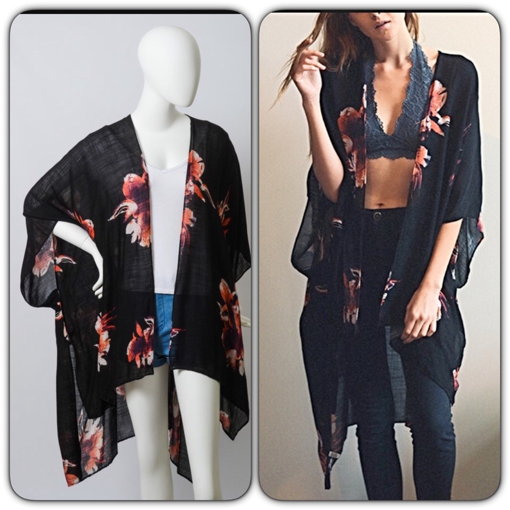 Floral Kimono Swim Cover Up Wrap OS - Picture 2 of 8
