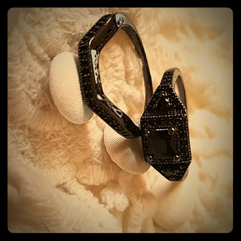 Black rhodium over silver with black cubic stones