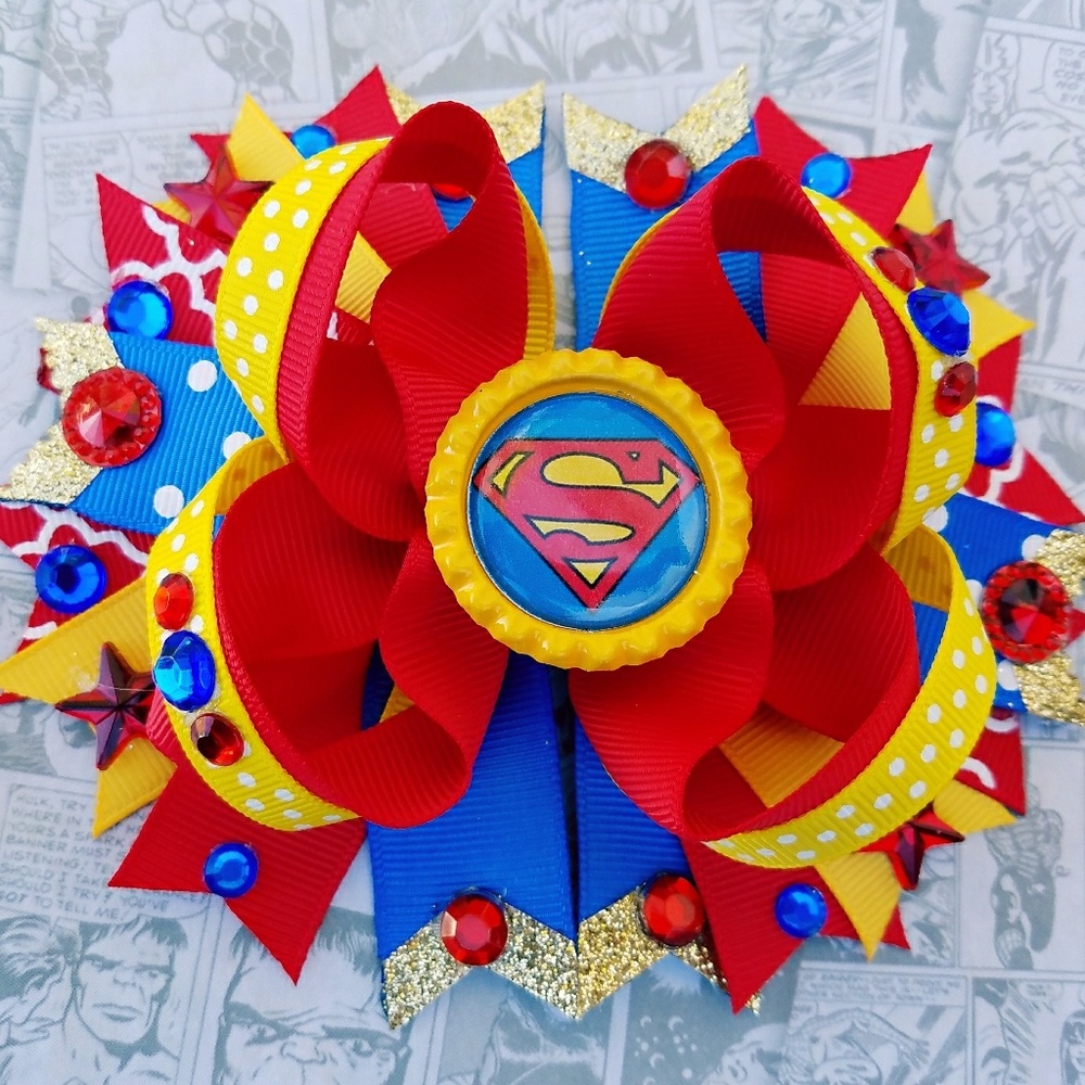 Superman Spike Tail OTT  Hair Bow