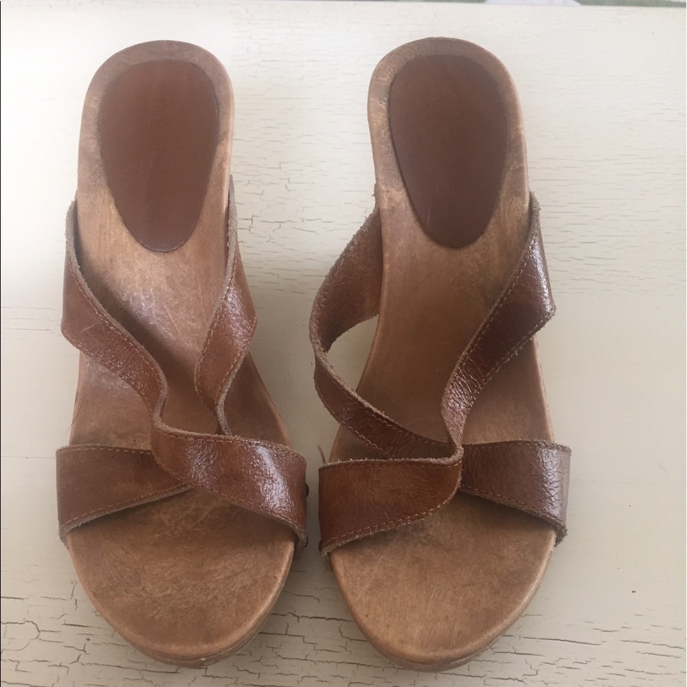 Nine West Wooden Wedges with leather straps