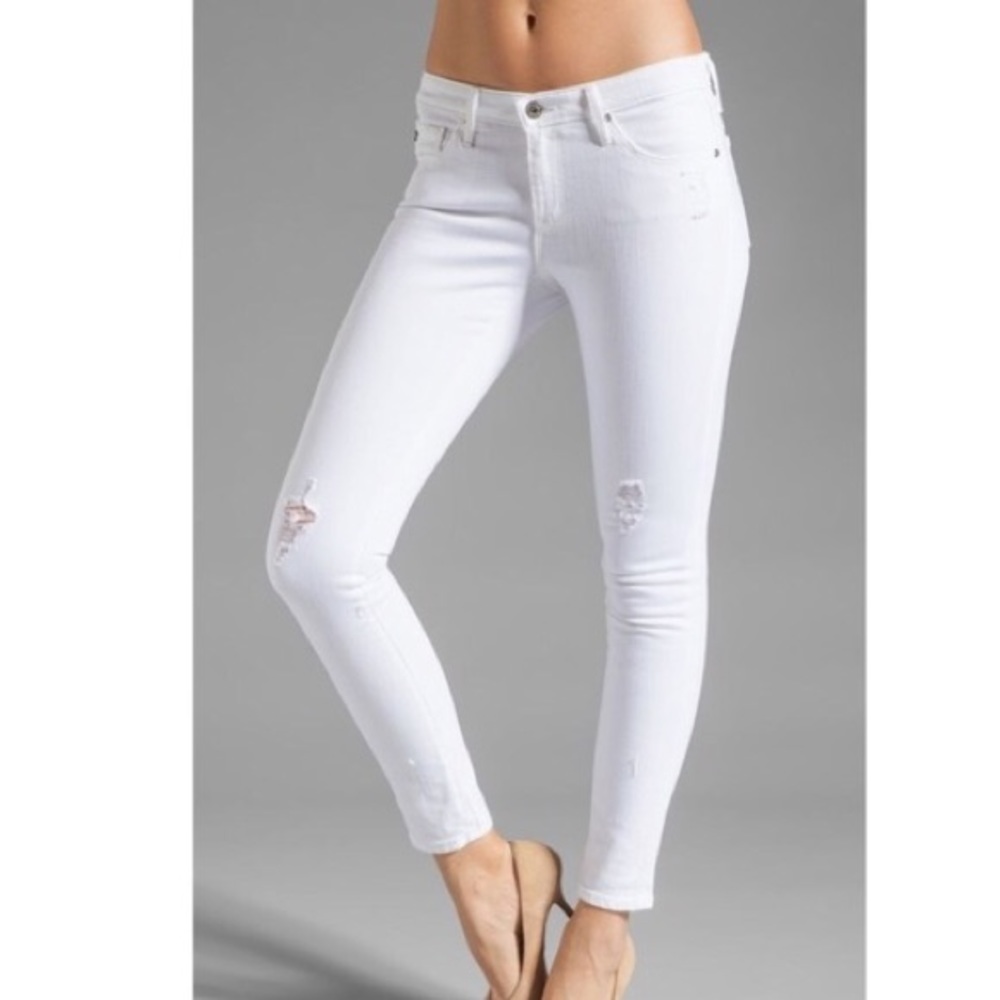 AG Distressed Legging Ankle Super Skinny White