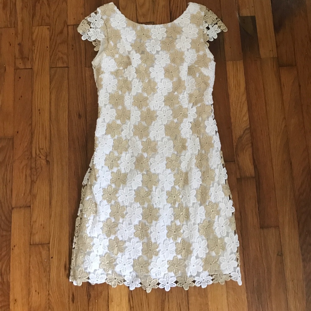 LILLY PULITZER GOLD AND WHITE LACE DRESS