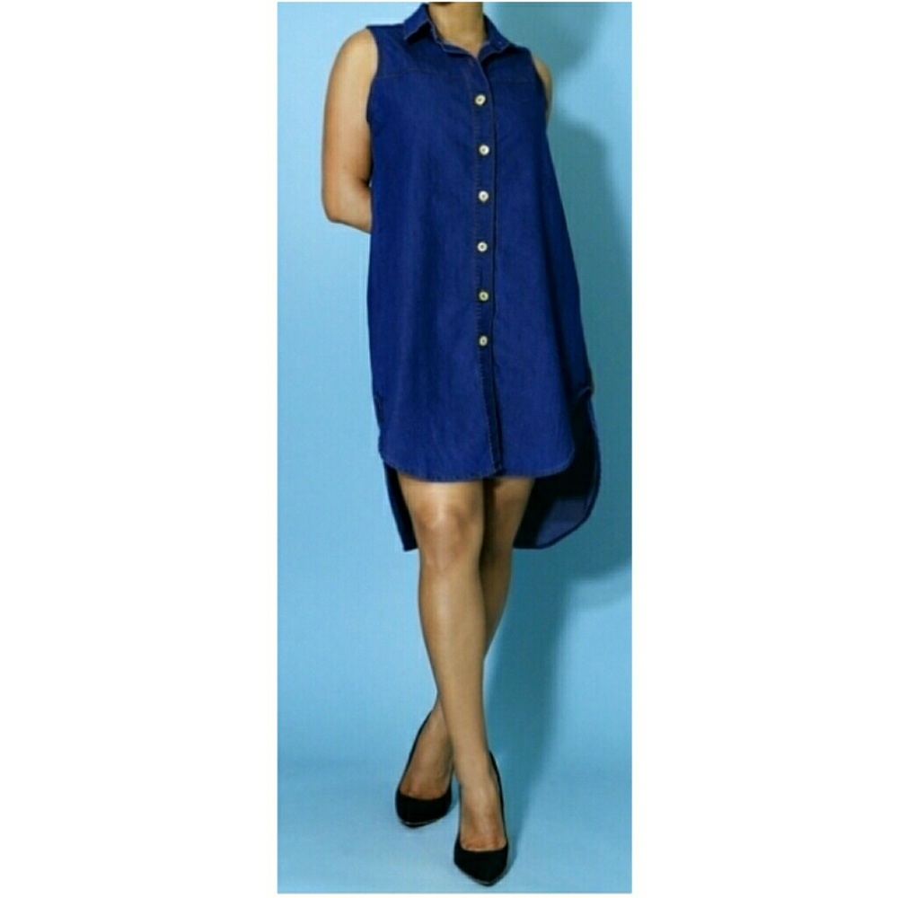 Plus Size Hi- Low Denim Shirt Dress