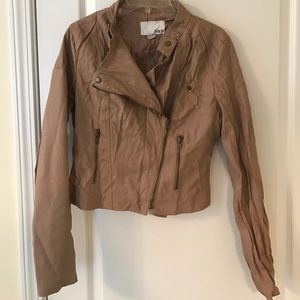 Scrunch camel colored leather jacket