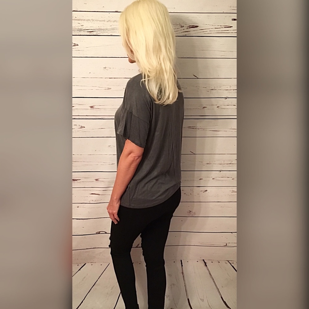 Charcoal/Black lace up oversized top - Picture 3 of 3