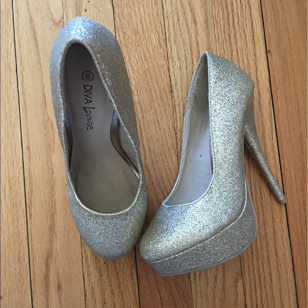 Gold glitter heels