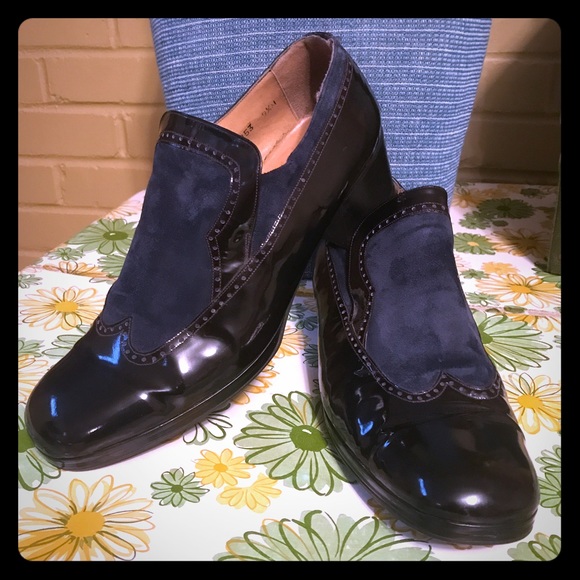 Vintage Pierre Cardin Blue Suede Heeled Loafers - Picture 1 of 8