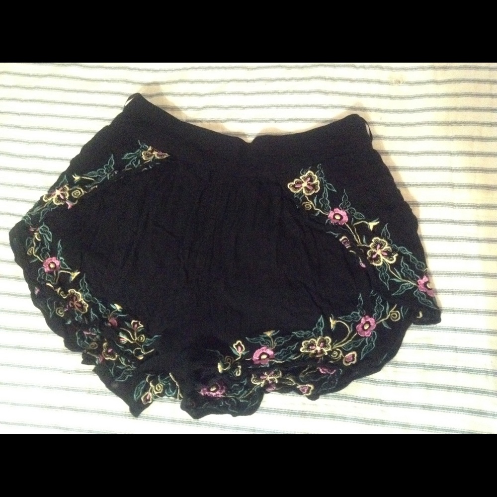 Black flowered shorts