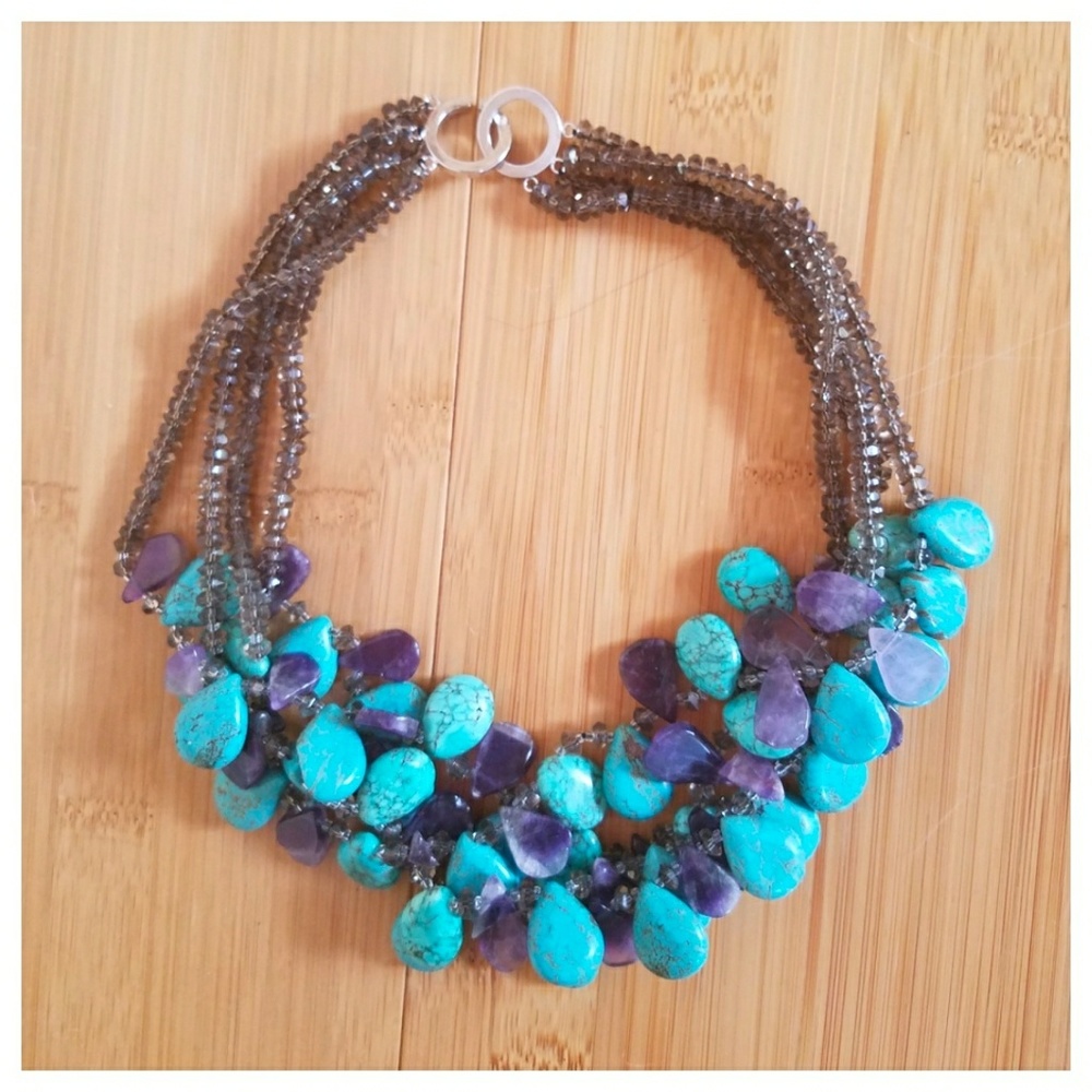 One of a kind! Turquoise & Amethyst necklace
