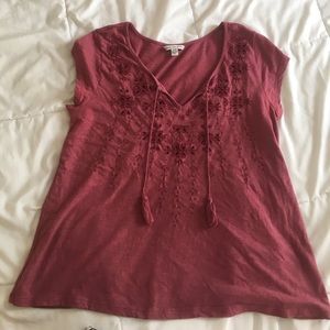 red shirt with drawstrings