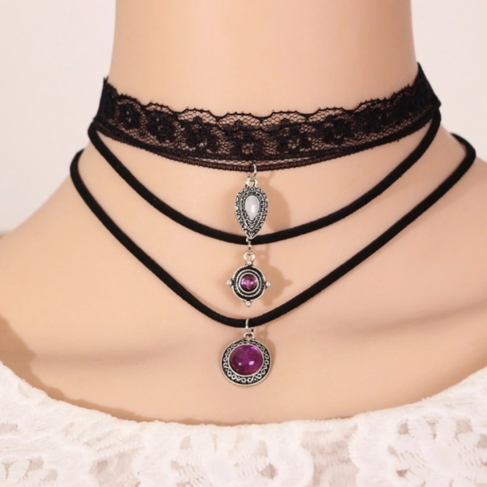3 Pc Pendant Leather Chokers - Picture 5 of 6