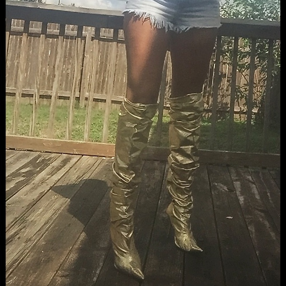 Gold Boots Size 8 Above Knee