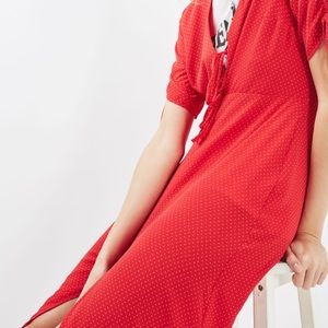 Topshop Red Polka Dot Midi Tea Dress