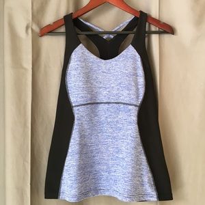 Lucy Crossback Tank - heathered blue and black