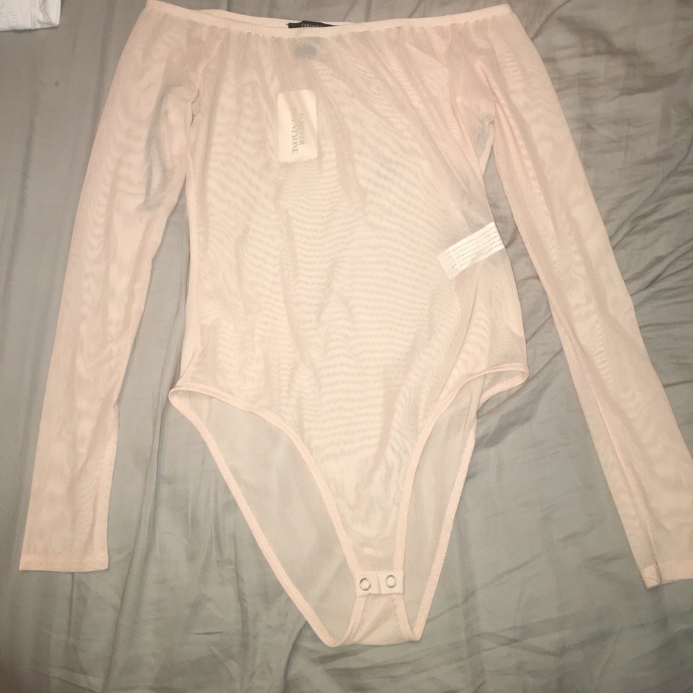Off the shoulder sheer nude bodysuit