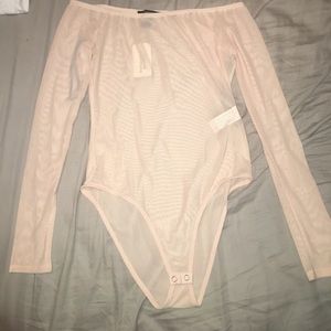 Off the shoulder sheer nude bodysuit