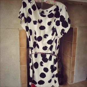 Polka dot satin silk shift dress