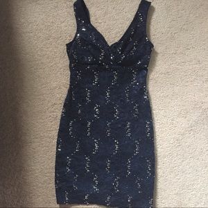 Navy blue with silver sequins mid-length dress