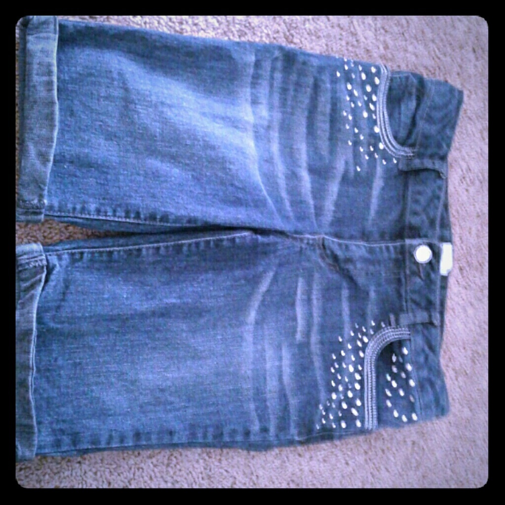 Kid's dark blue sequined jean shorts