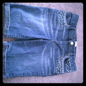 Kid's dark blue sequined jean shorts