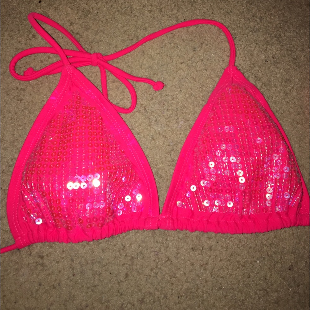 Bright pink/reddish sequin bikini swim top