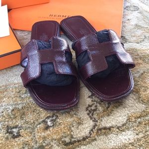 Authentic Hermes Oran Sandals in Burgundy