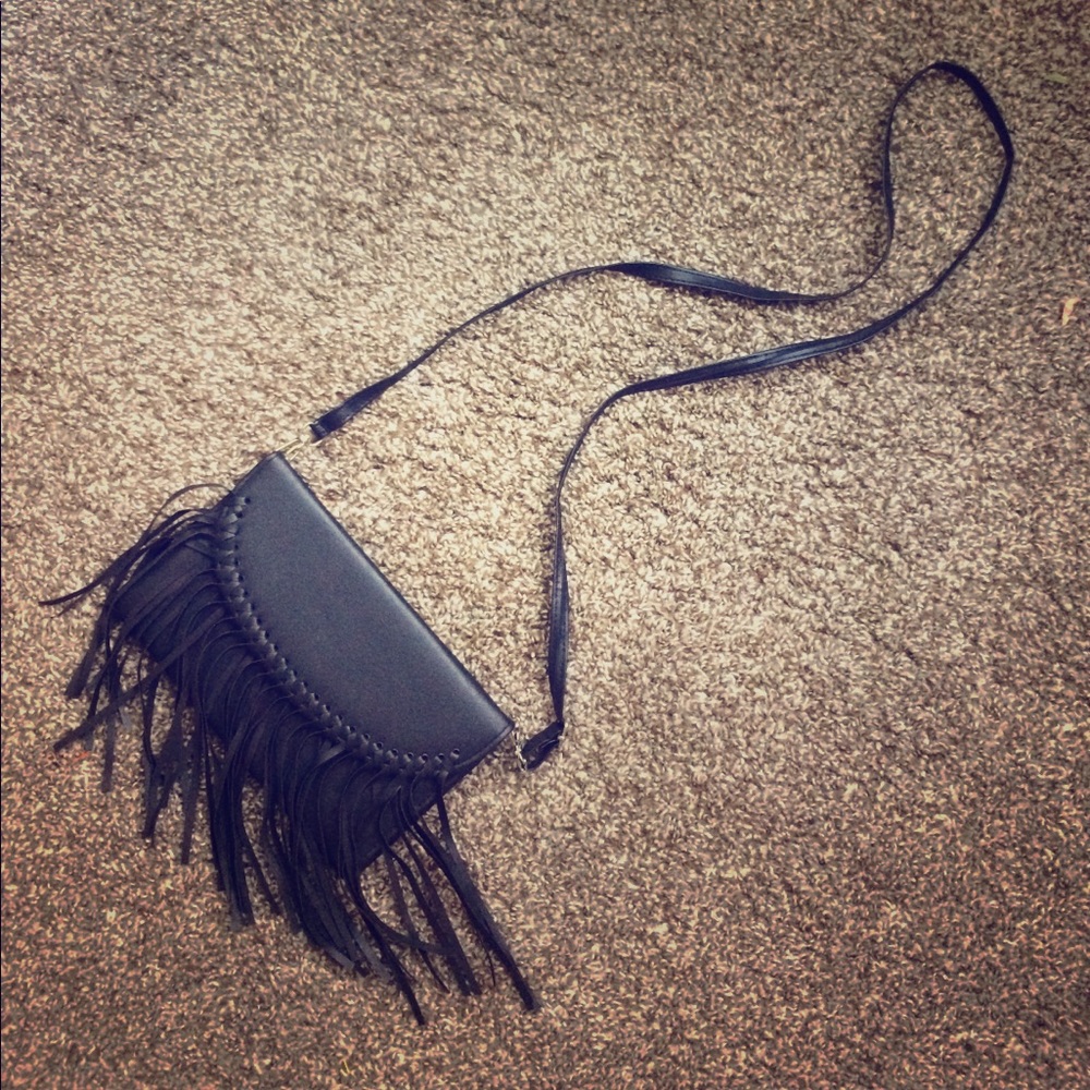 Black fringe cross body bag!