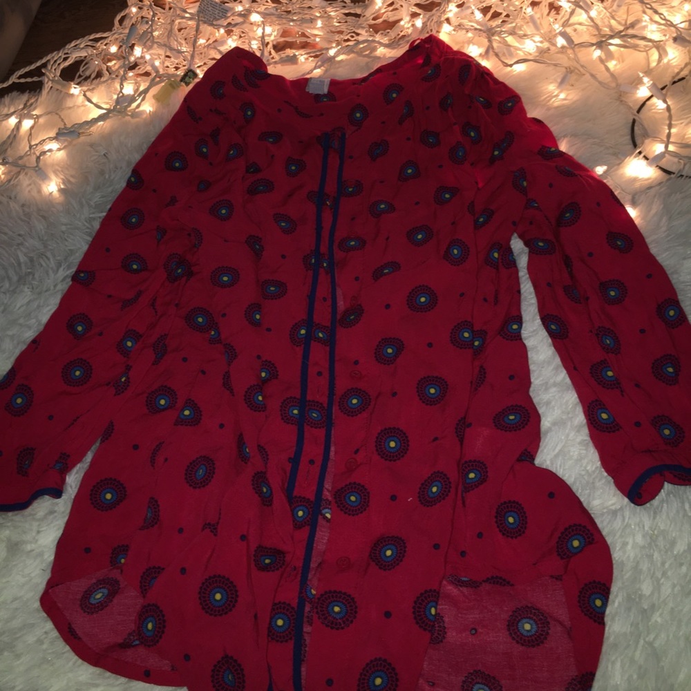 Red with blue pattern button down