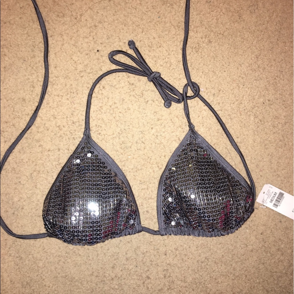 Charcoal/grey sequin bikini swim top