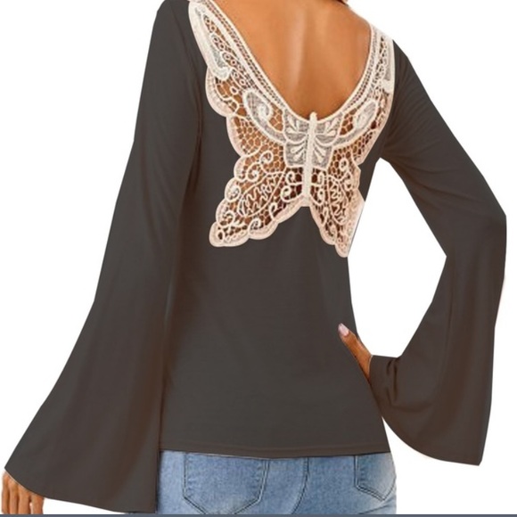 Tops - NWT black lace back bell sleeved top
