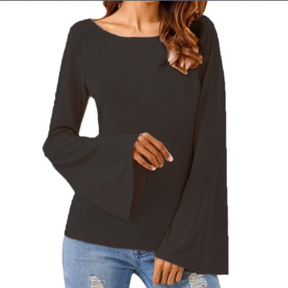 NWT black lace back bell sleeved top - Picture 2 of 2