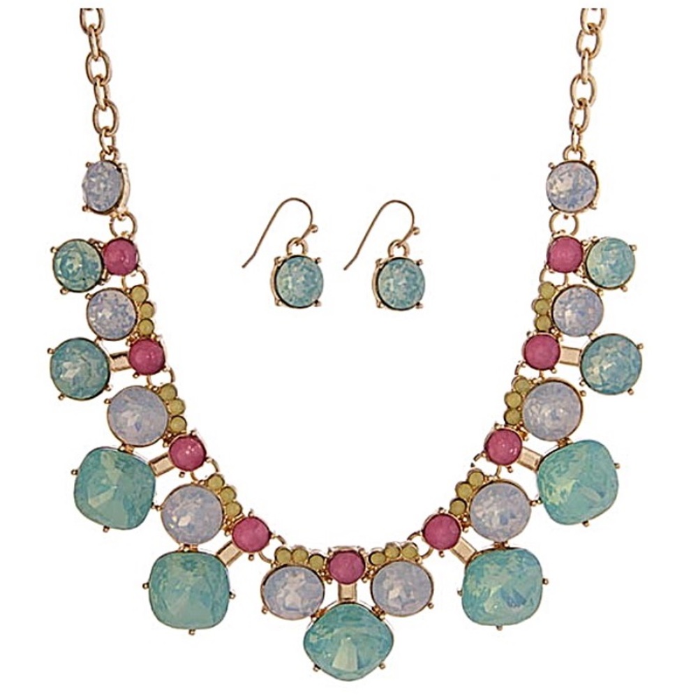 🍭Rainbow Geometric Gem Necklace Set