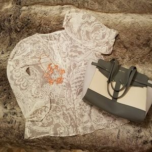Sheer grey and cream Cabi flowy blouse