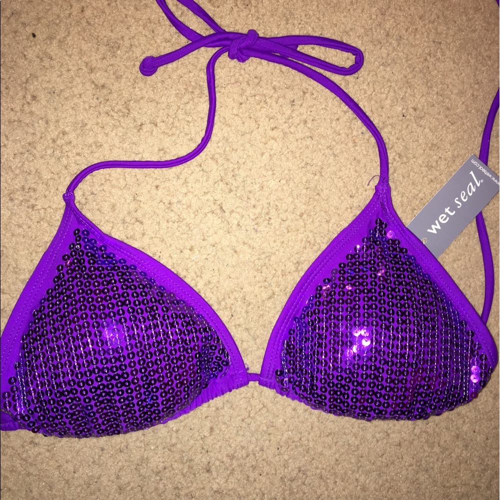 Purple sequin bikini swim top