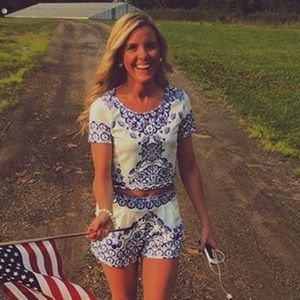 Blue & white two piece outfit