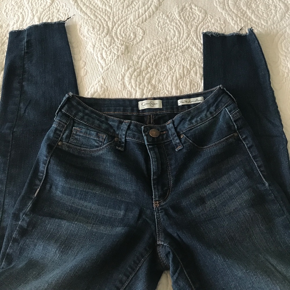 Jessica Simpson high waisted dark wash jeans.
