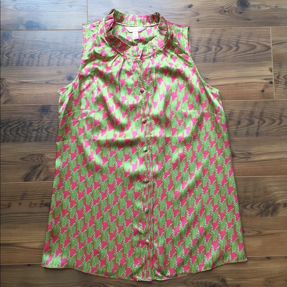 Lilly Pulitzer Tops - Lilly Pulitzer 0 Crissa Pink Salmon Houndstooth