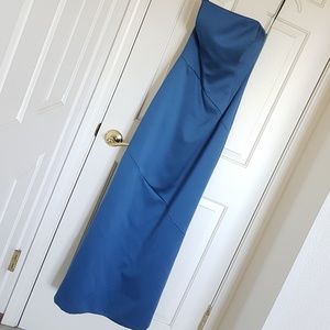 Strapless blue evening gown for bridesmaid or prom