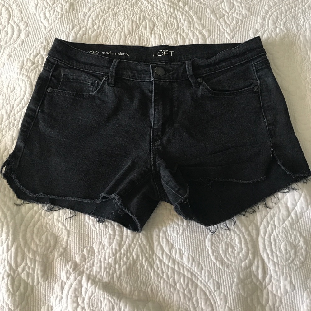 Ann Taylor Loft black denim cut off shorts.