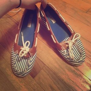 Blue and white striped flats! Only worn once.
