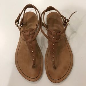 Aqua tan sandals with gold accents!