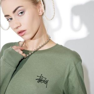 Stussy army green long sleeved tee