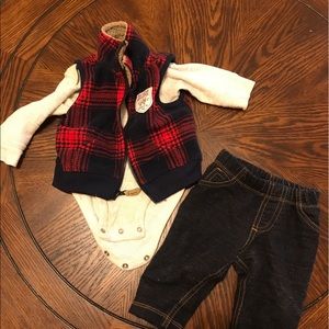 White ,black and red checkered print onesie